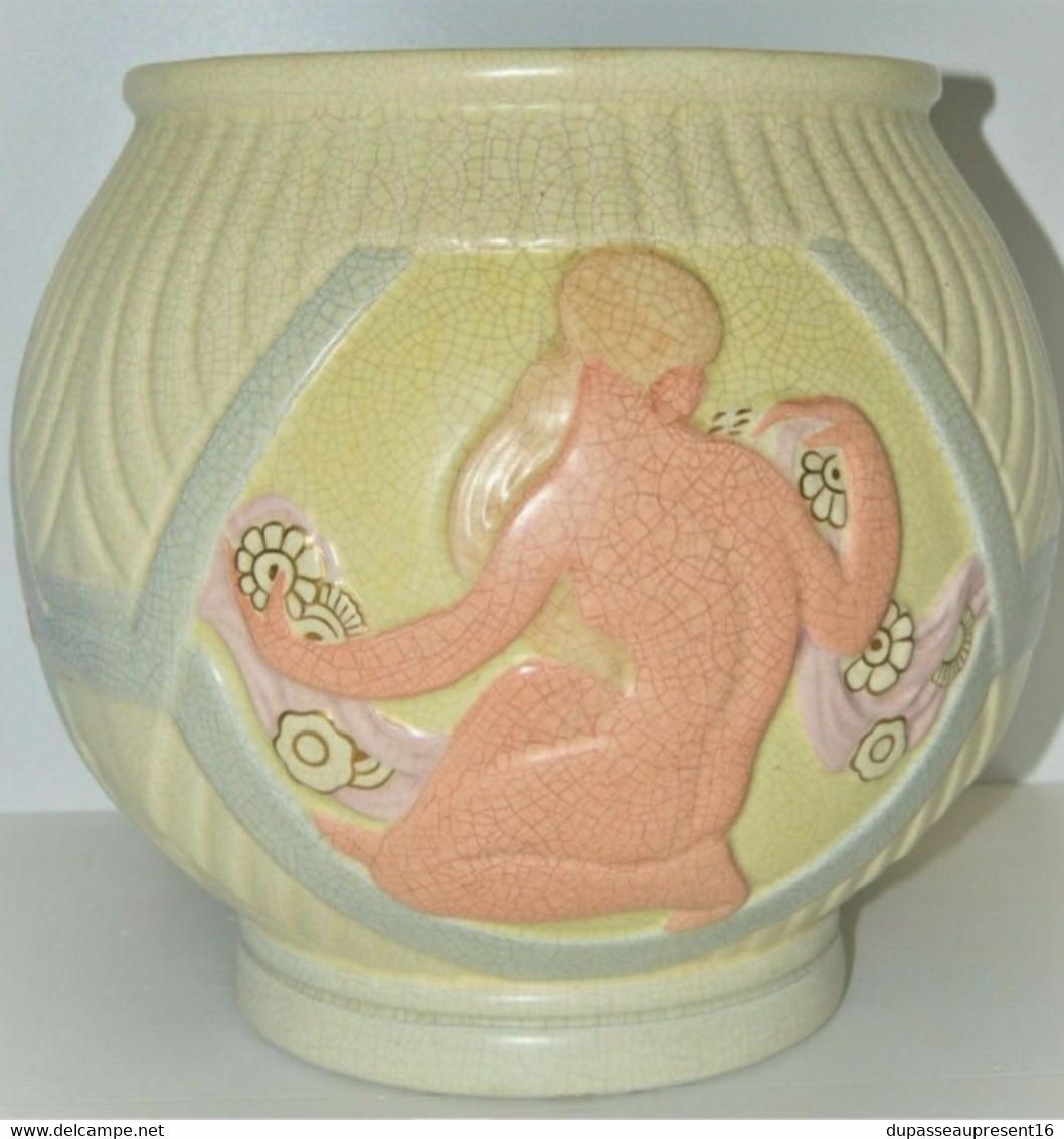 *IMPORTANT CACHE POT ART DECO Faïence Craquelée Femmes Nues ORCHIES LEJAN 1930 COLLECTION DECO VITRINE E - Orchies/Moulin Des Loups (FRA)