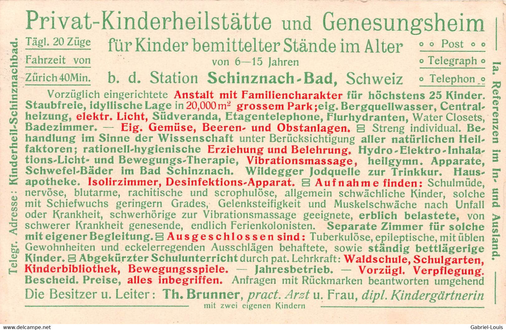 Schinznach-Bad - Privat-Kinderheilsätte Und Genesungsheim - Beschreibender Text Auf Der Rückseite - Th. Brunner - Schinznach 