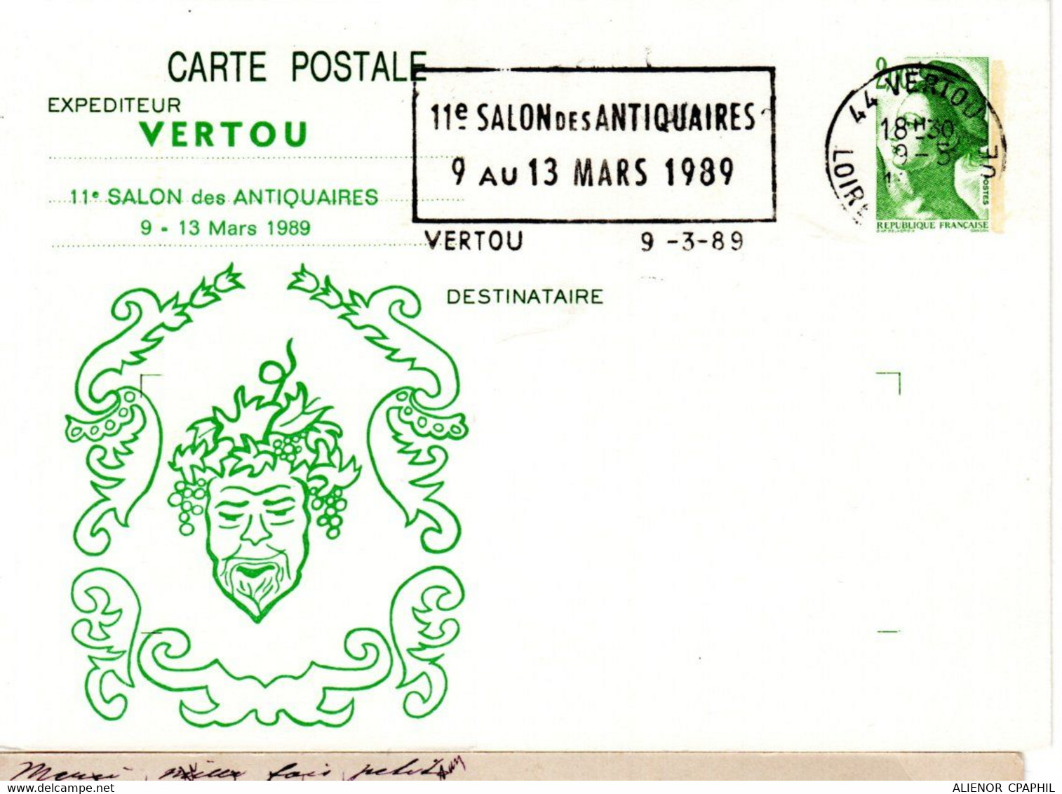 ENTIER POSTAL REPIQUE FRANCE 1989 - OBLIT. MECANIQUE "SALON DES ANTIQUAIRES" - - Postales  Transplantadas (antes 1995)