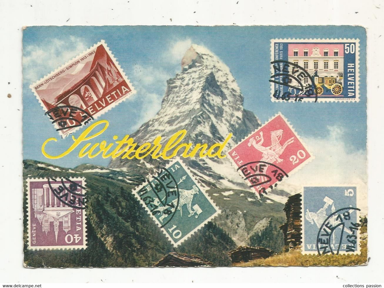 JCR , Cp,  Timbres (représentation) , Suisse ,SWITZERLAND ,voyagée 1965 - Stamps (pictures)