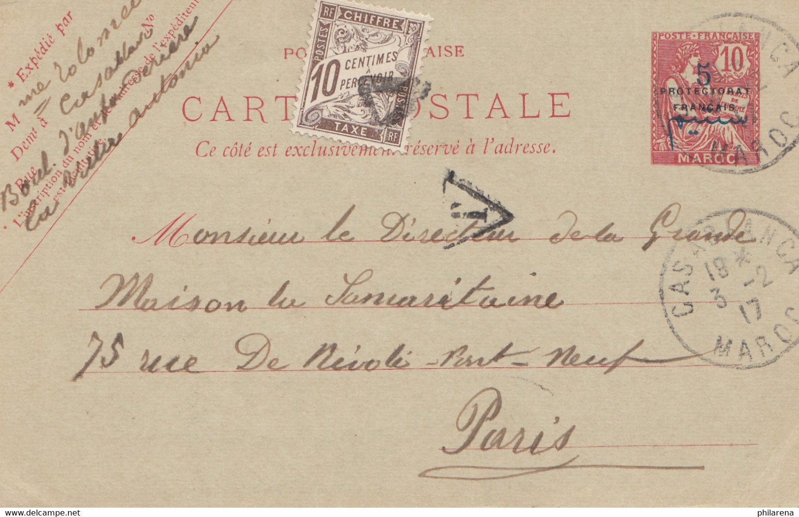 Maroc 1917: Post Card Casablanca To Paris - Marocco (1956-...)