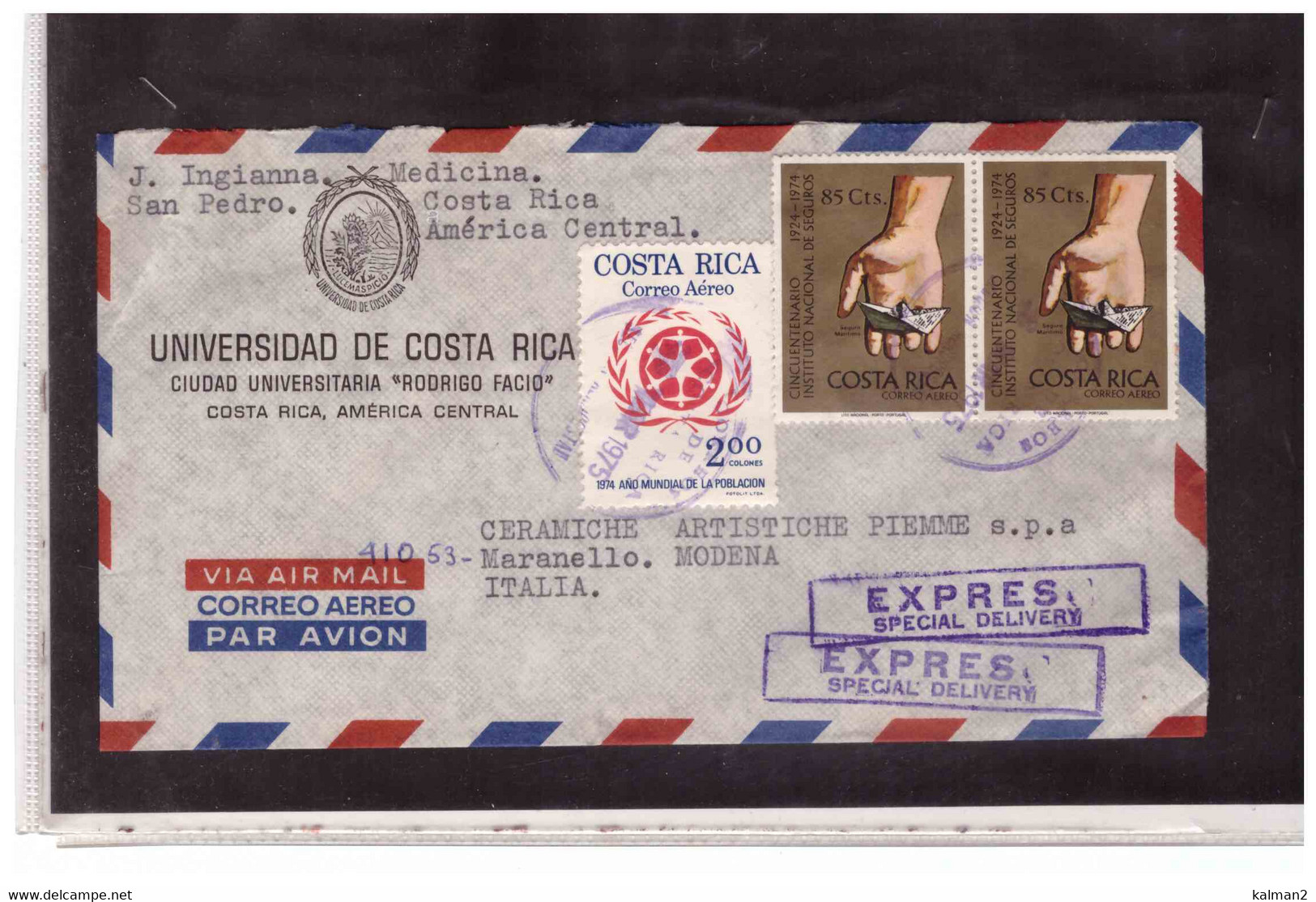 TEM13969   -     COSTARICA - COVER  EXPRESS AIRMAIL TO ITALY WITH INTERESTING POSTAGE - Costa Rica