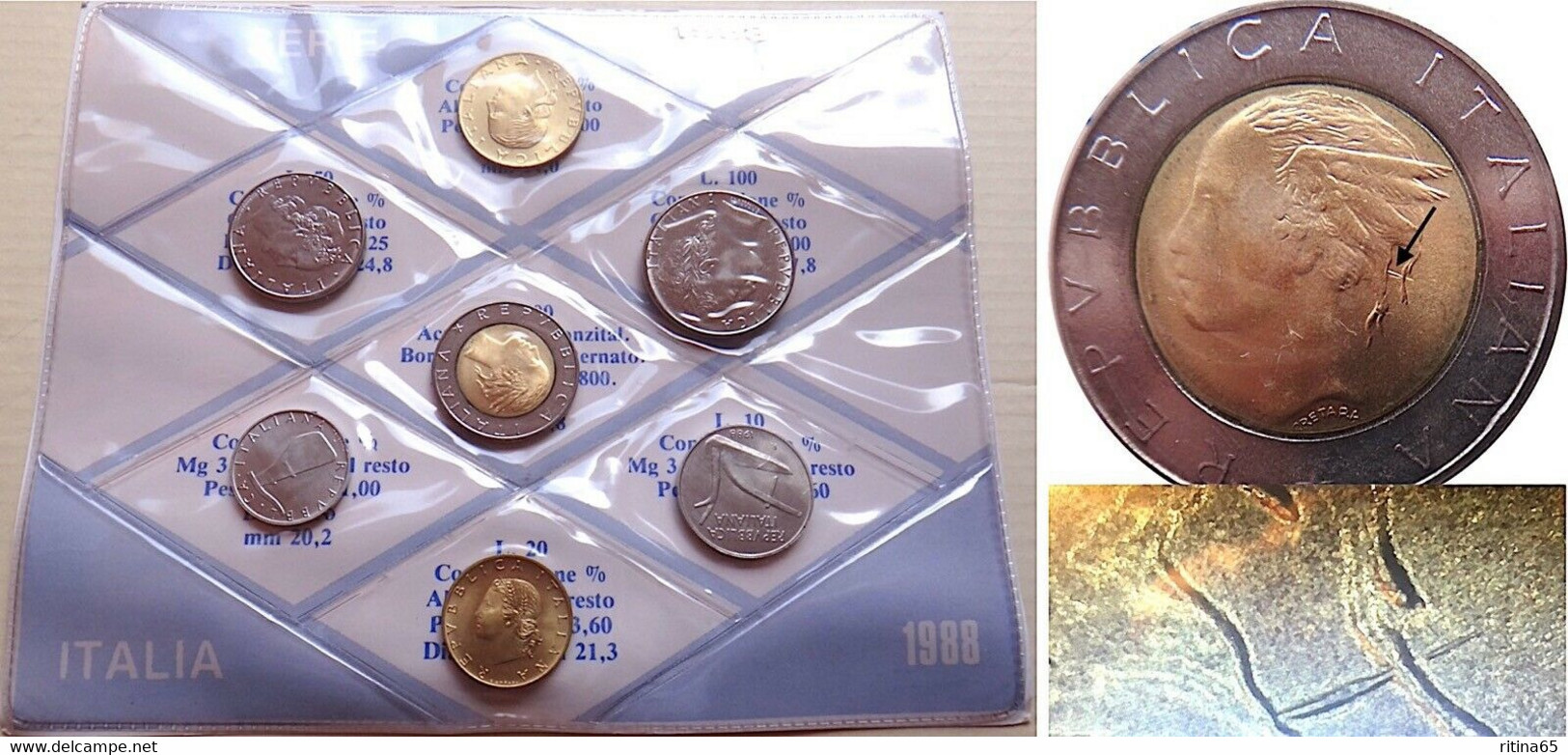 ERRORE !!! 1988 SERIE PRIVATA 500 LIRE CON BARRA IN RILIEVO !!! - Mint Sets & Proof Sets