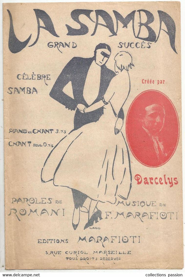 JCR , Partition Musicale Ancienne, LA SAMBA , Créée Par Darcelys ,piano Et Chant, Frais Fr 1.85 E - Partitions Musicales Anciennes