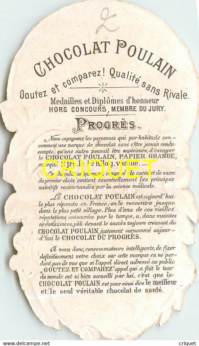 Chromo Poulain Façon Découpis N° 2, Couronne De Fleurs, Roses Et Muguet, Scan Recto Verso - Poulain