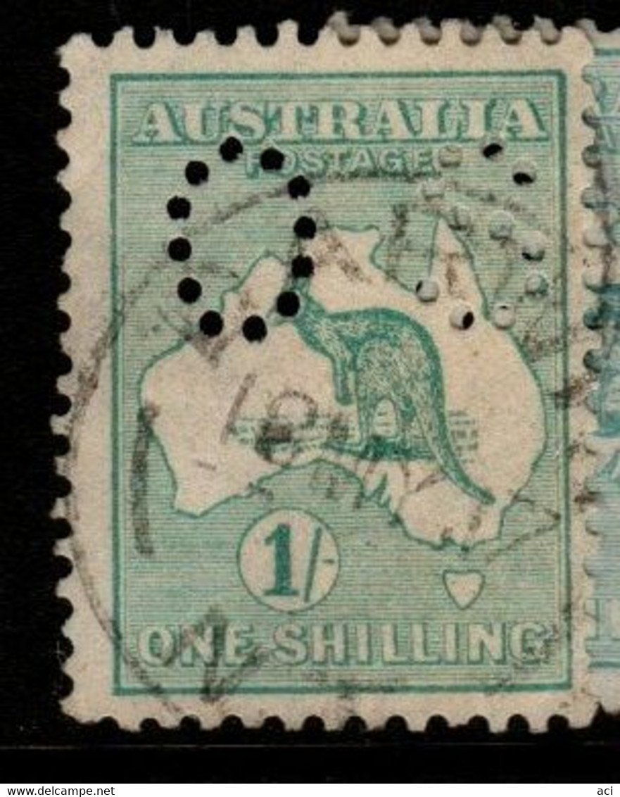 Australia SG O35  1915 2nd Wtmk Kangaroo,One Shilling Green,Used - Oficiales