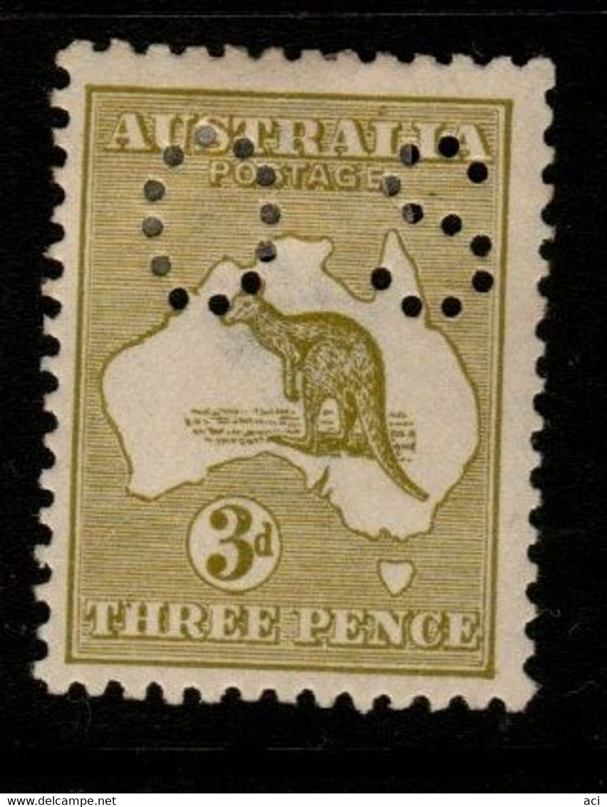 Australia SG O45  1915 Kangaroo ,Perforated OS, 3d Yellow-olive, 3rd Wtmk,Mint  Hinged - Service