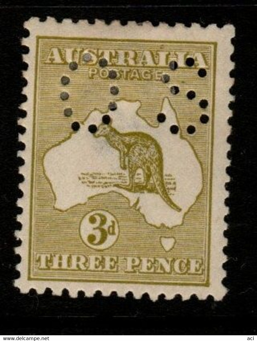 Australia SG O45  1915 Kangaroo ,Perforated OS, 3d Yellow-olive, 3rd Wtmk,Mint  Hinged - Dienstzegels