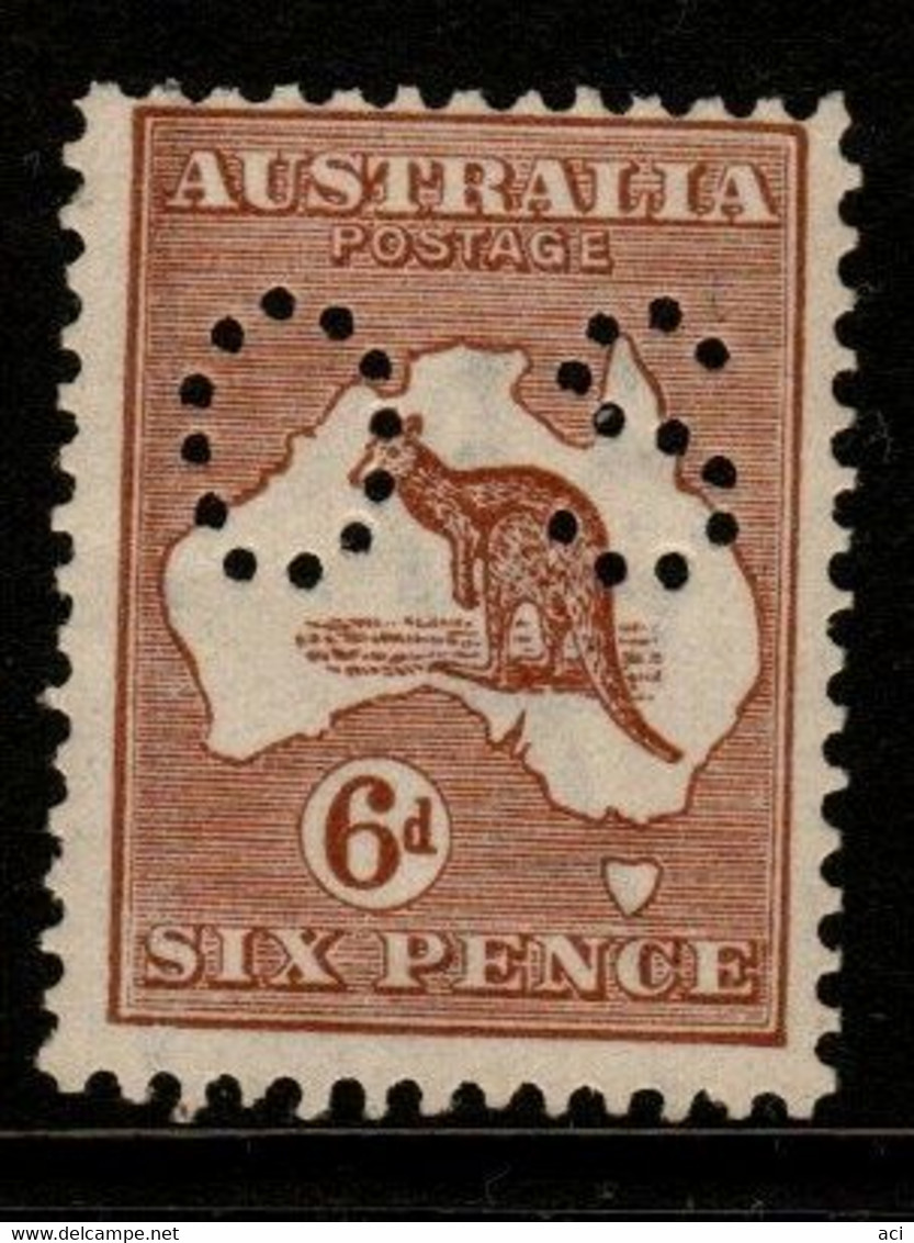 Australia SG O76  1923 Kangaroo,6d Chestnut, Perforated OS, 3rd Watermark,Mint Hinged - Dienstmarken