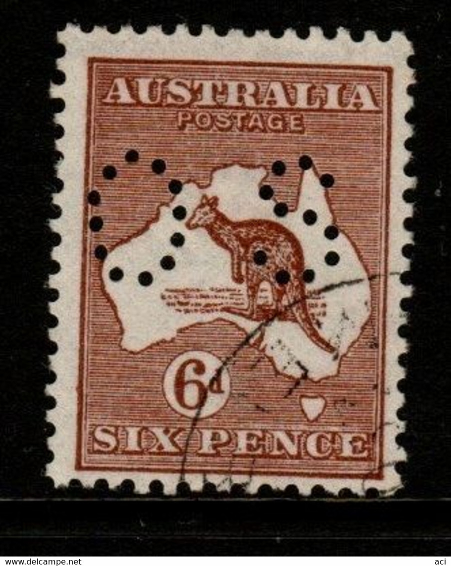 Australia SG O76  1923 Kangaroo,6d Chestnut, Perforated OS, 3rd Watermark,Used, - Dienstzegels