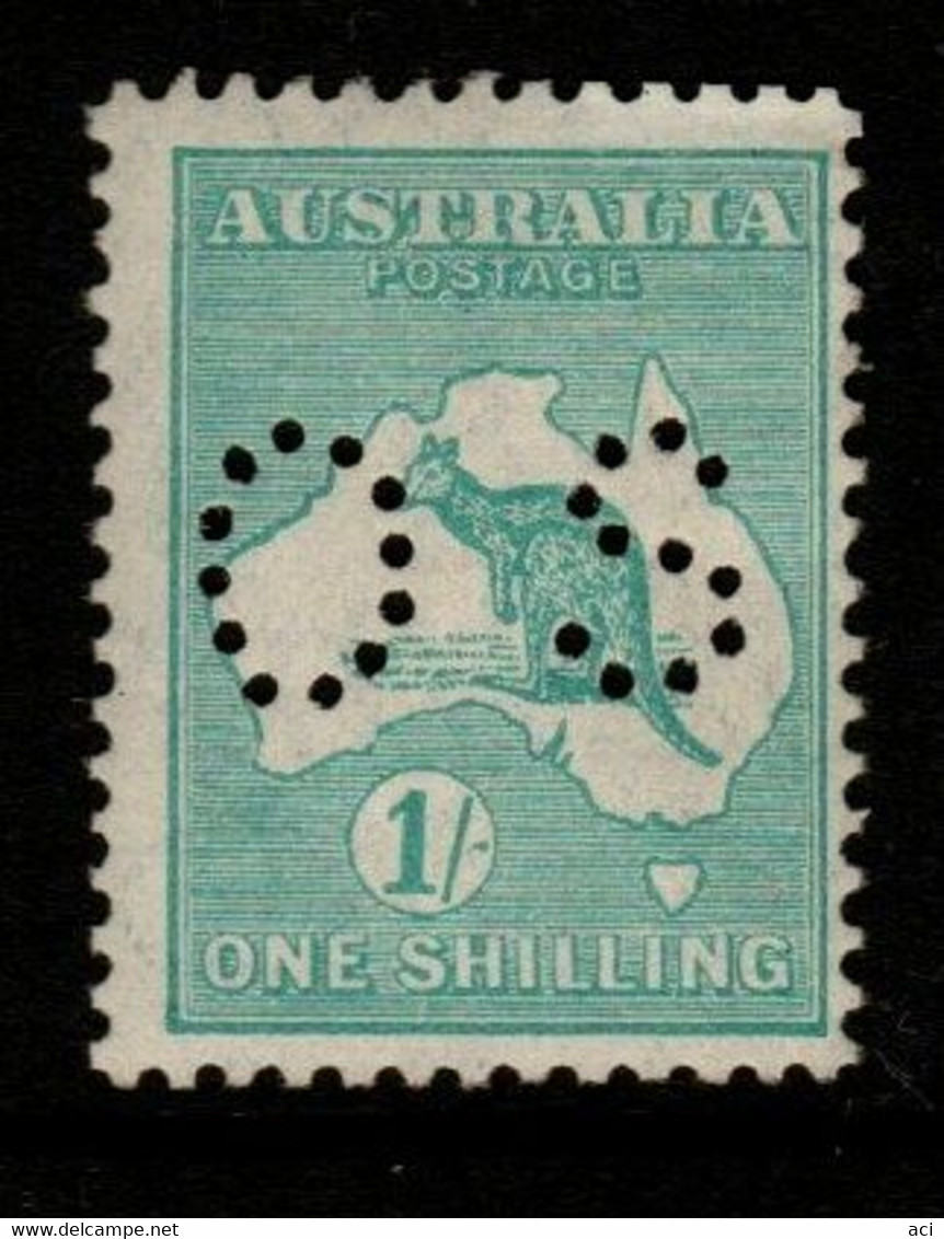 Australia SG O116  1915 Kangaroo ,Perforated OS, One Shilling Blue Green,Small Mult Wtmk,Mint Never Hinged, - Service