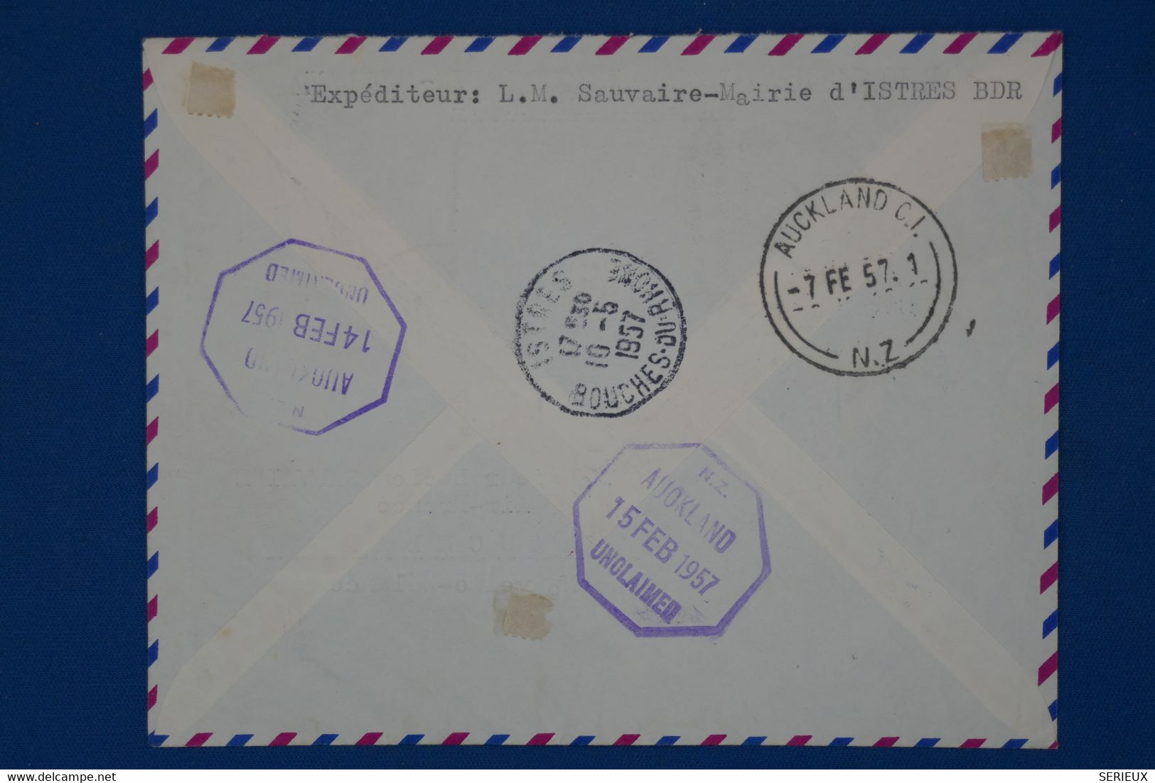 150 FRANCE BELLE LETTRE RECOM. 1957  PREMIERE LIAISON DIRECTE  PARIS AUCKLAND+ AFFR. PLAISANT - 1927-1959 Gebraucht