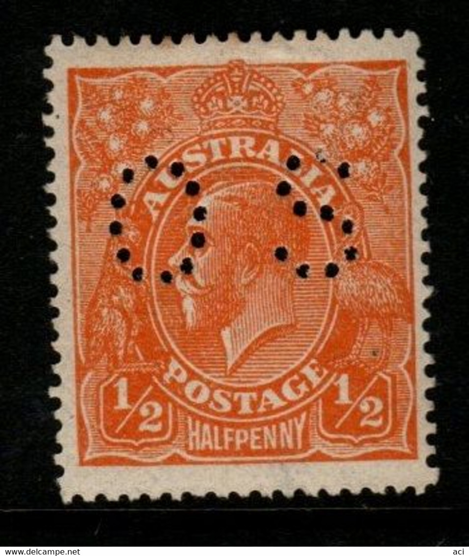 Australia SG O66  1923 King George V Perforated OS, Half Pence Orange Single Wtmk,Mint  Hinged, - Officials