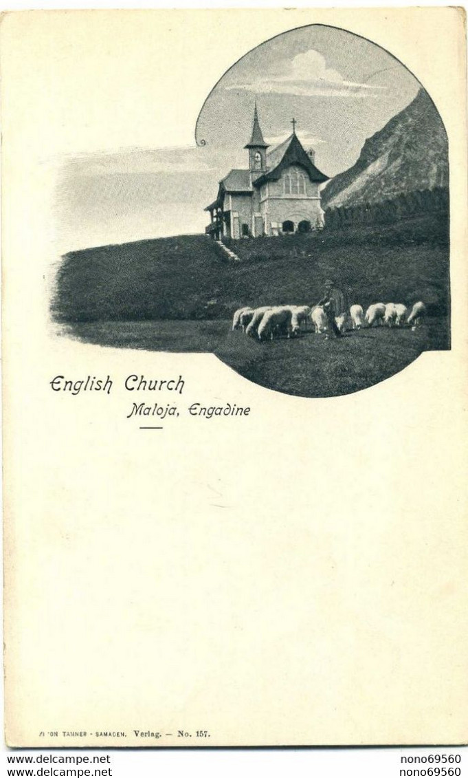 CPA SUISSE English Church Maloja Engadine Berger Et Ses Moutons Rare - Coira