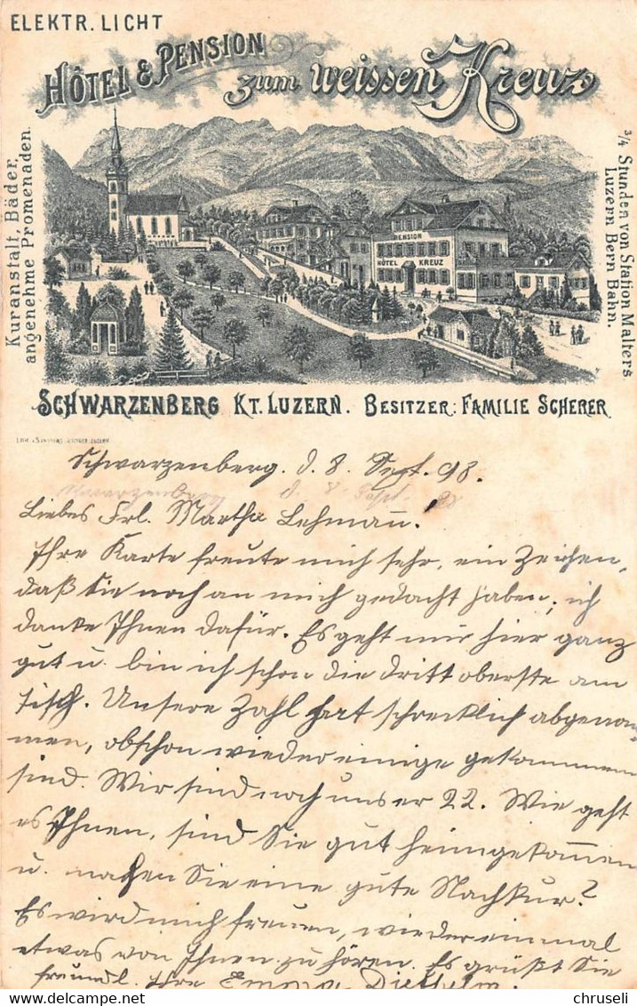 Schwarzenberg Litho Hotel Zum Weissen Kreuz 1898 - Schwarzenberg