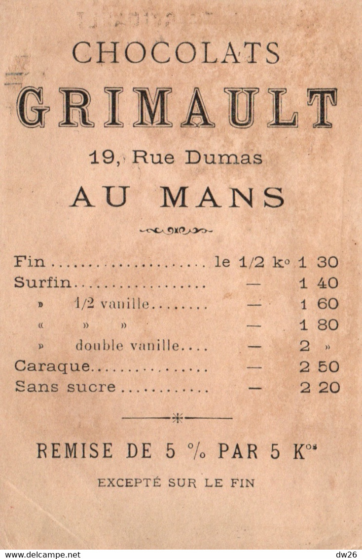 Chromo - Publicité Chocolat, Chocolats Grimault Au Mans - Femme: L'oiseau Favori - Other & Unclassified