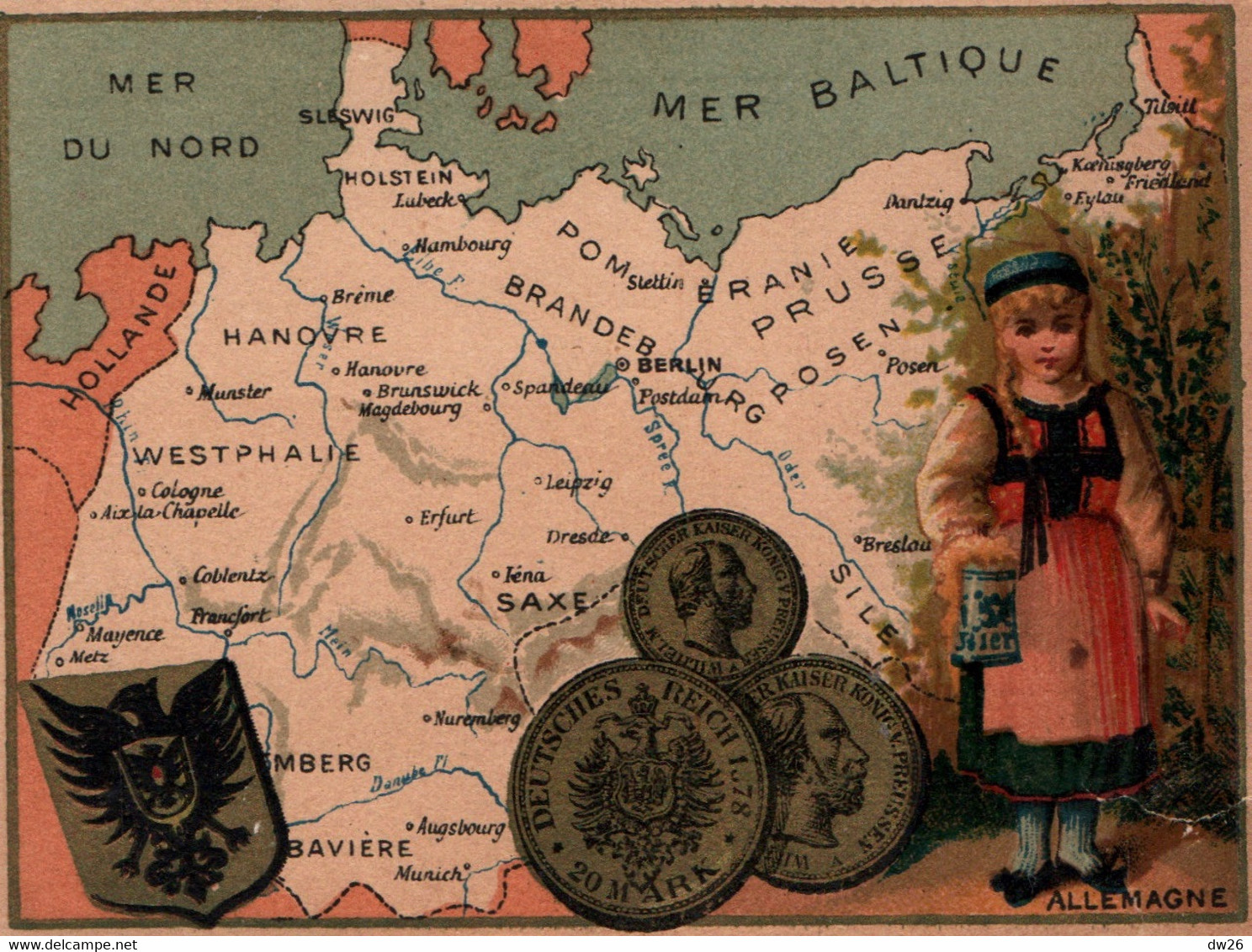 Chromo - Cartes De L'Europe Vers 1880 - Pays Baltes: Saxe, Westphalie, Prusse Et Monnaie - Other & Unclassified