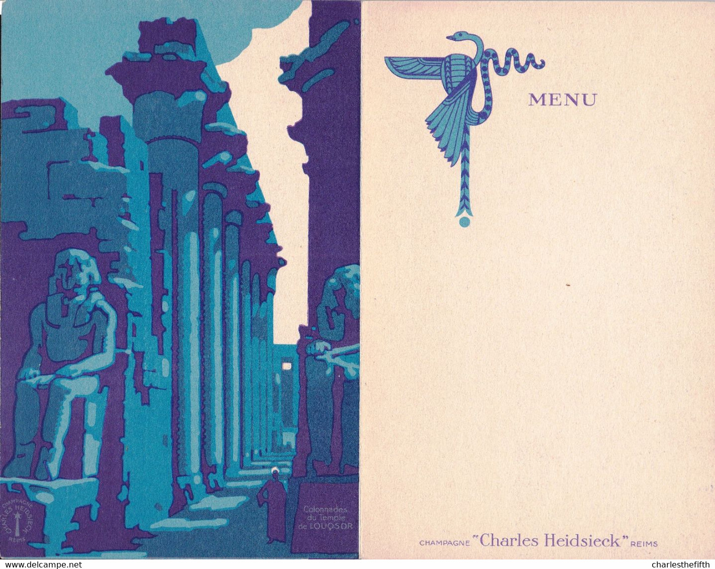 SUPERBE MENU ART DECO CHAMPAGNE CHARLES HEIDSIECK  " EGYPTE - EGYPT - 2 SCANS - Menus