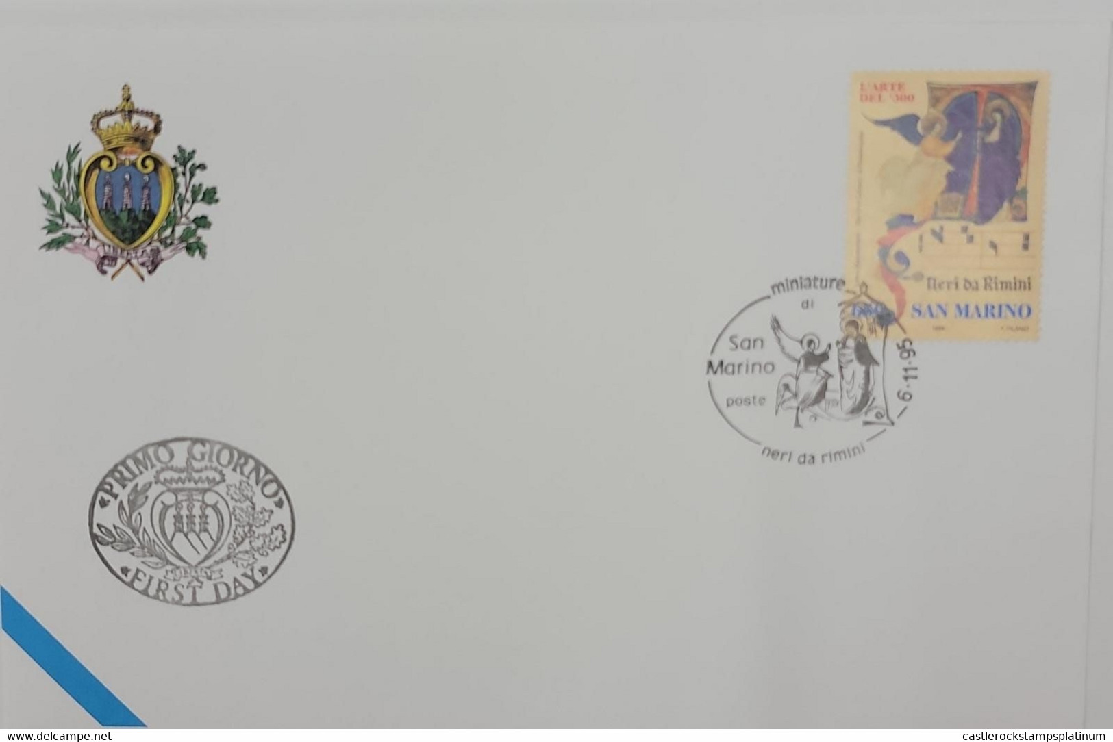 A) 1995, SAN MARINO, FDC, EXHIBITION ON THE ILLUSTRATIONS OF INCUNABLES FROM THE XIII CENTURY MADE BY THE ARTIST NERI DE - Storia Postale