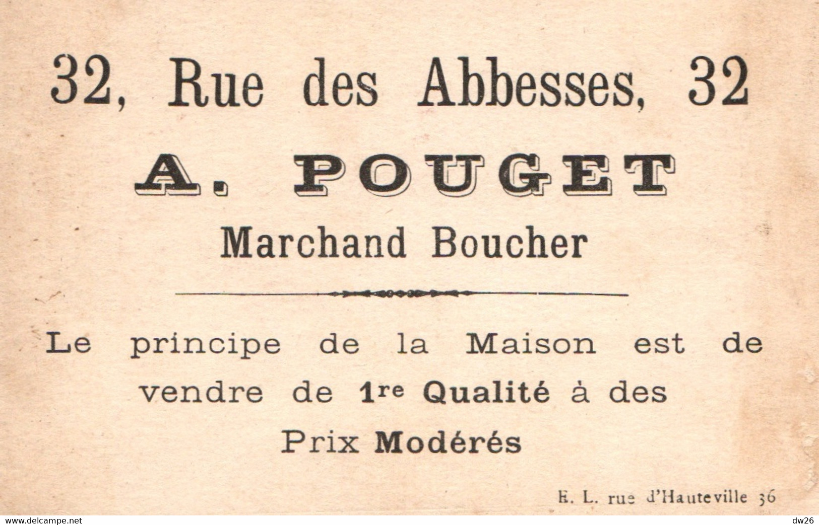 Chromo Enfants Militaires (Marin) Publicité A. Pouget, Marchand Boucher, Rue Des Abbesses, Paris - Sonstige & Ohne Zuordnung