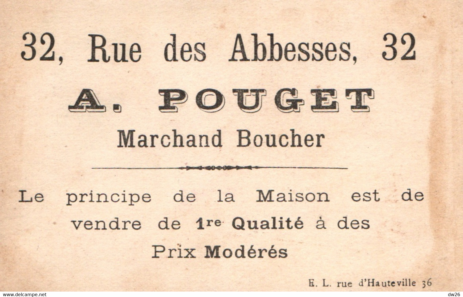 Chromo Enfants Militaires (Marin) Publicité A. Pouget, Marchand Boucher, Rue Des Abbesses, Paris - Other & Unclassified
