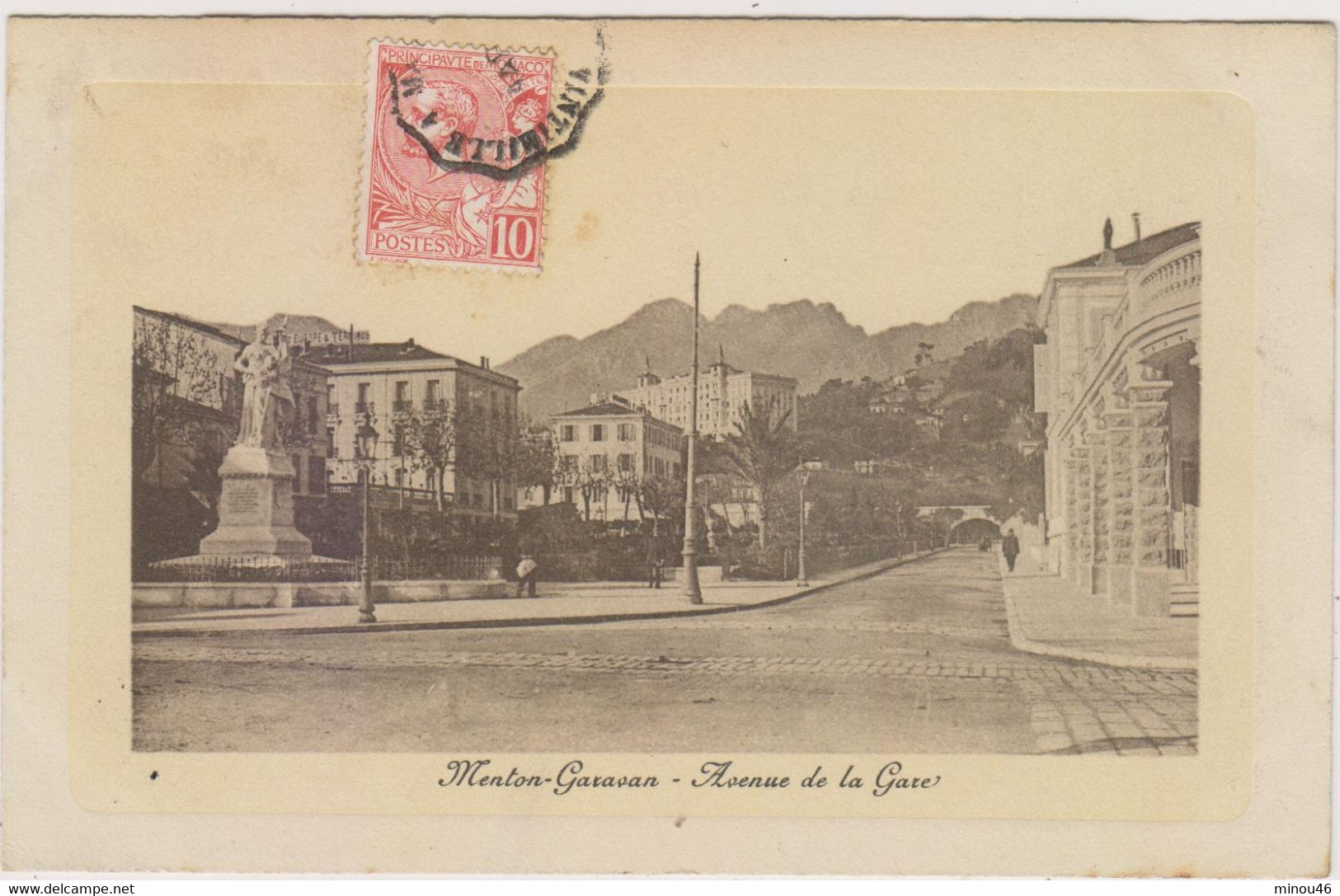 MENTON : CPA CADREE NON TROUVEE SUR SITES.GARAVAN. L AVENUE DE LA GARE.AFFRANCHISSEMENT MONACO .1911.BON ETAT - Menton