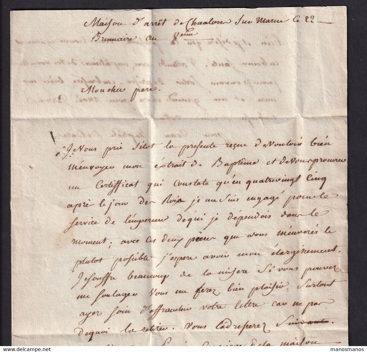 DDZ 749 - Soldats Belges De NAPOLEON - Lettre Précurseur 42 CHAALONS An 8 Vers De Bal , Tailleur à MENIN - 1794-1814 (French Period)