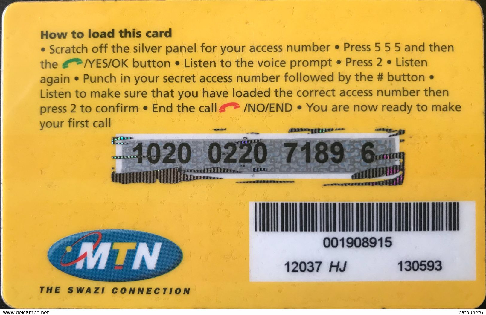 SWAZILAND  -  MTN - Airtime  -  Pay-as-you-go -  E 50 - Swasiland