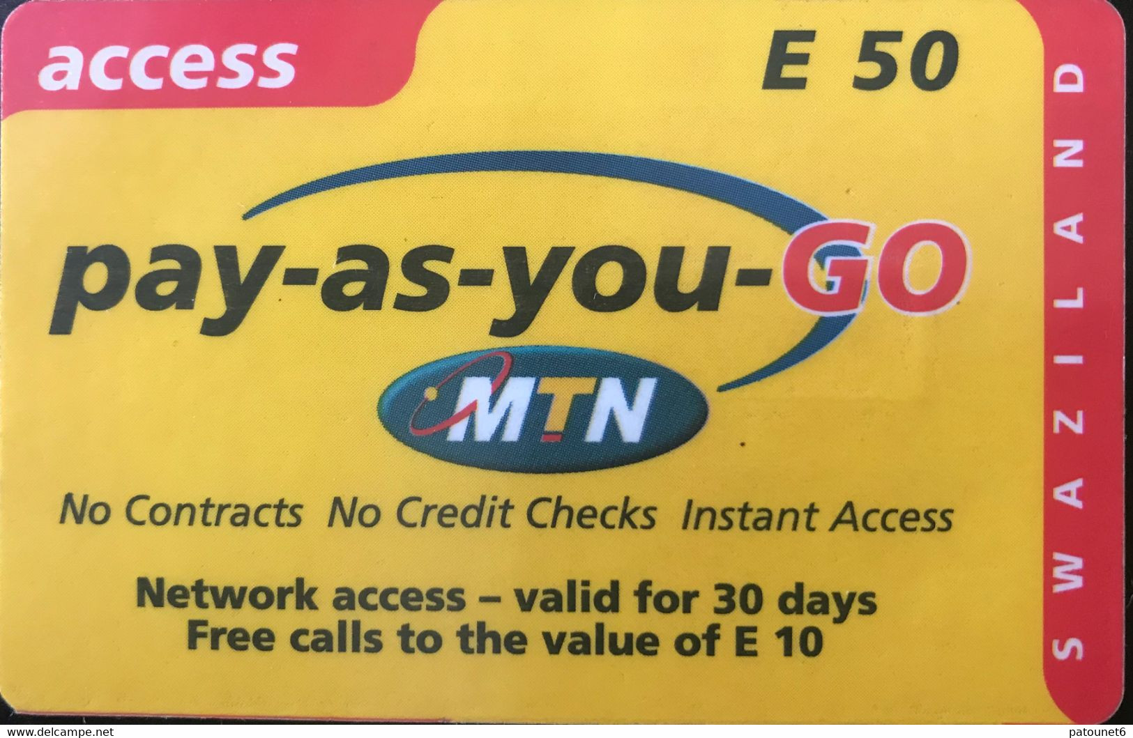 SWAZILAND  -  MTN - Access -  Pay-as-you-go -  E 50 - Swaziland