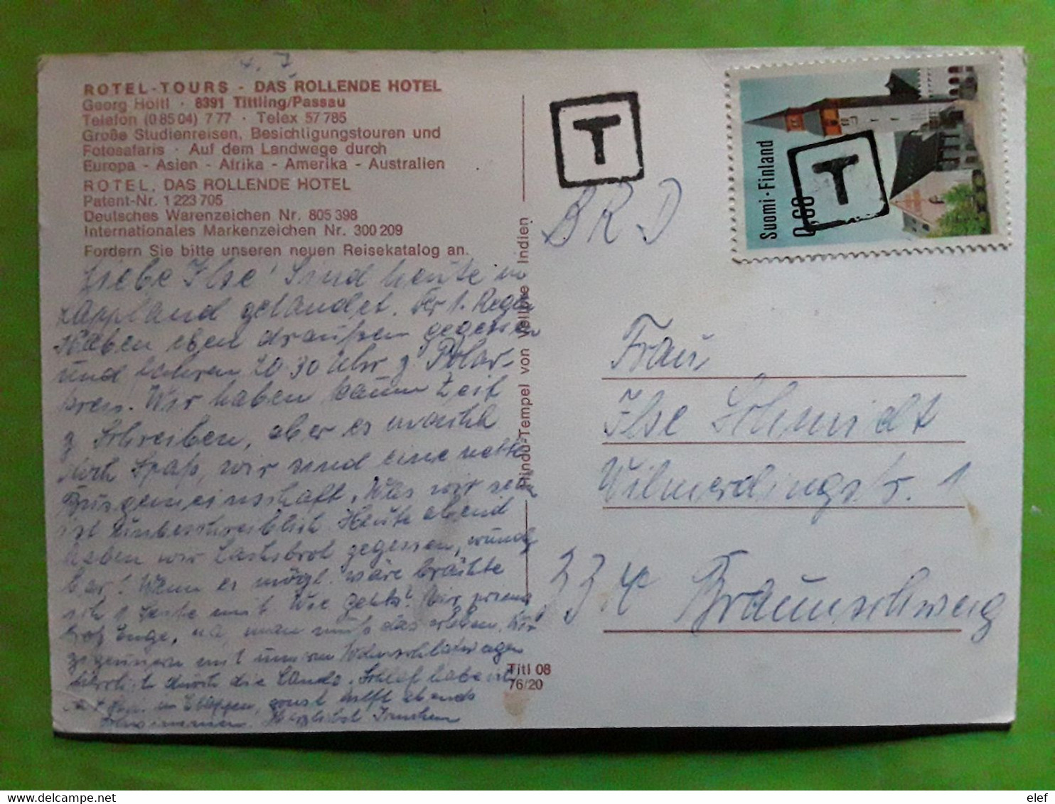 FINLAND FINLANDE,  Timbre O Cachet T Taxe Postage Due Sur Carte Hindu Temple India Avec Autobus , TB - Covers & Documents