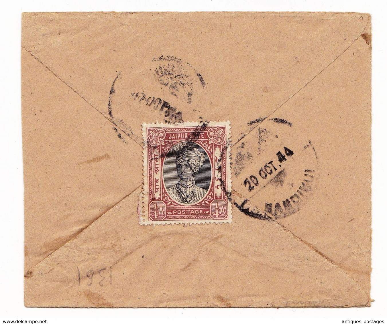 Postal Stationery 1944 Inde India Jaipur State Postage Entier Postal - Buste
