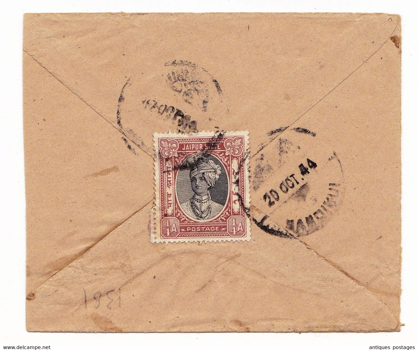 Postal Stationery 1944 Inde India Jaipur State Postage Entier Postal - Covers