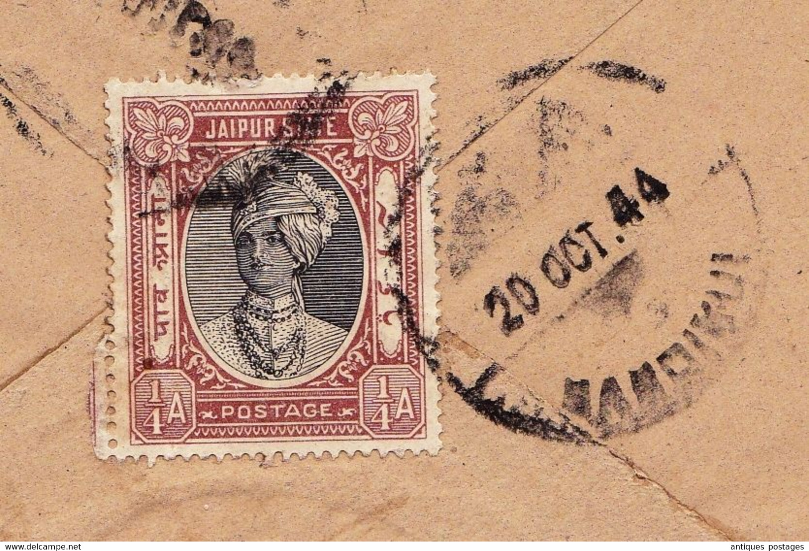 Postal Stationery 1944 Inde India Jaipur State Postage Entier Postal - Omslagen