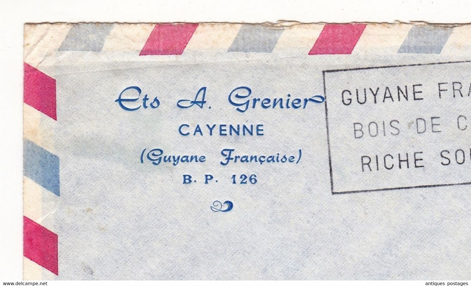 Lettre Guyane Française Cayenne Ets. A. Grenier Etablissements Klaxon Courbevoie Automobile Marianne à La Nef 25F - 1959-1960 Marianne In Een Sloep