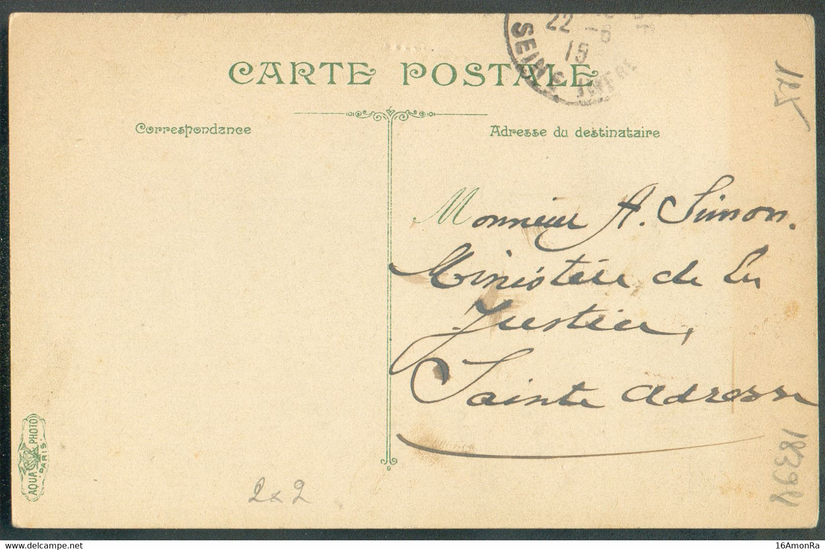 N°125 - 25 Centimes Pellens Obl. Sc LE HAVRE (SPECIAL) Sur CV  (Namur) Du 21-6-1915 Vers A. SIMON Ministère De La Justic - Autres & Non Classés