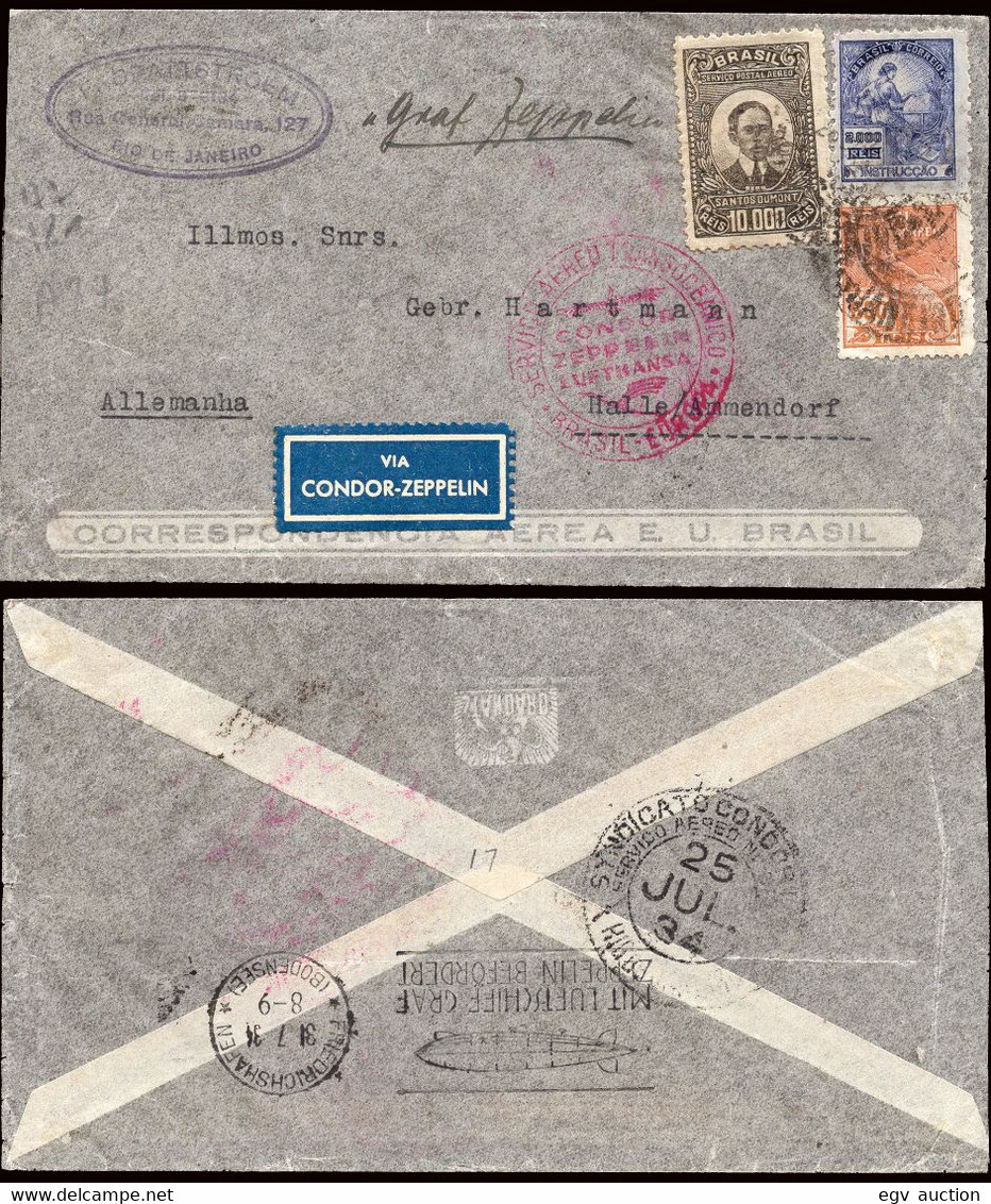 Brasil - Yv. 177,180,A24 - 1934 - Rio Janeiro A Alemania Por "Graf Zeppelin 25/7/34" + Marcas Del Zeppelin - Poste Aérienne (Compagnies Privées)