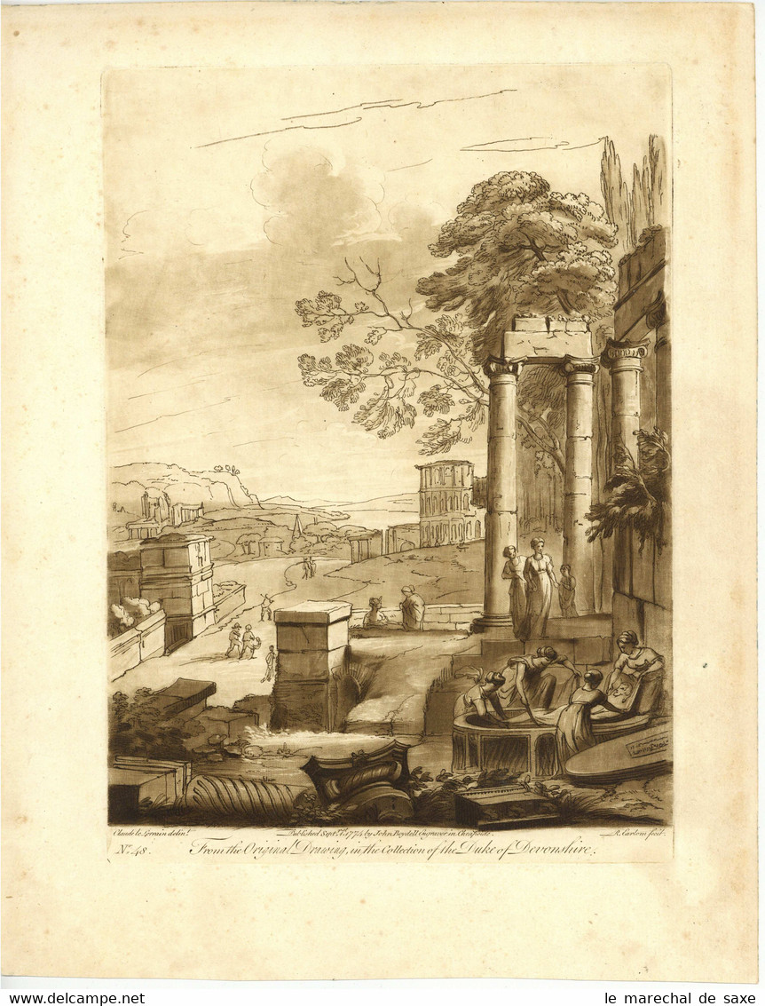 Mezzotino Claude Le Lorrain U. R. Earlom 1774 Antike Ruinenlandschaft - Sonstige & Ohne Zuordnung