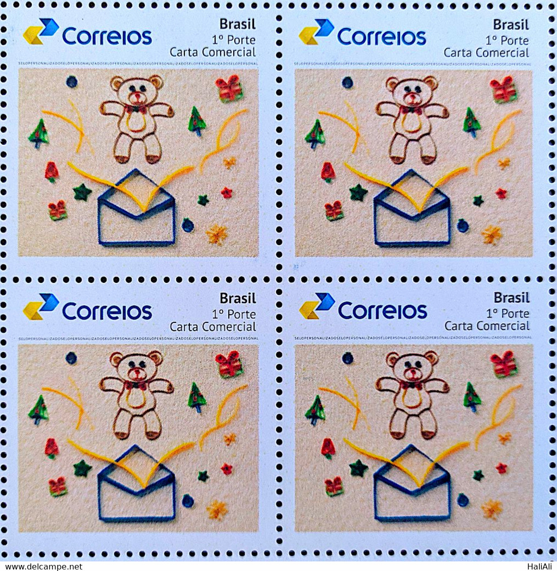 BRAZIL Personalized Stamp Bear And Letter Block Of 4 - Gepersonaliseerde Postzegels