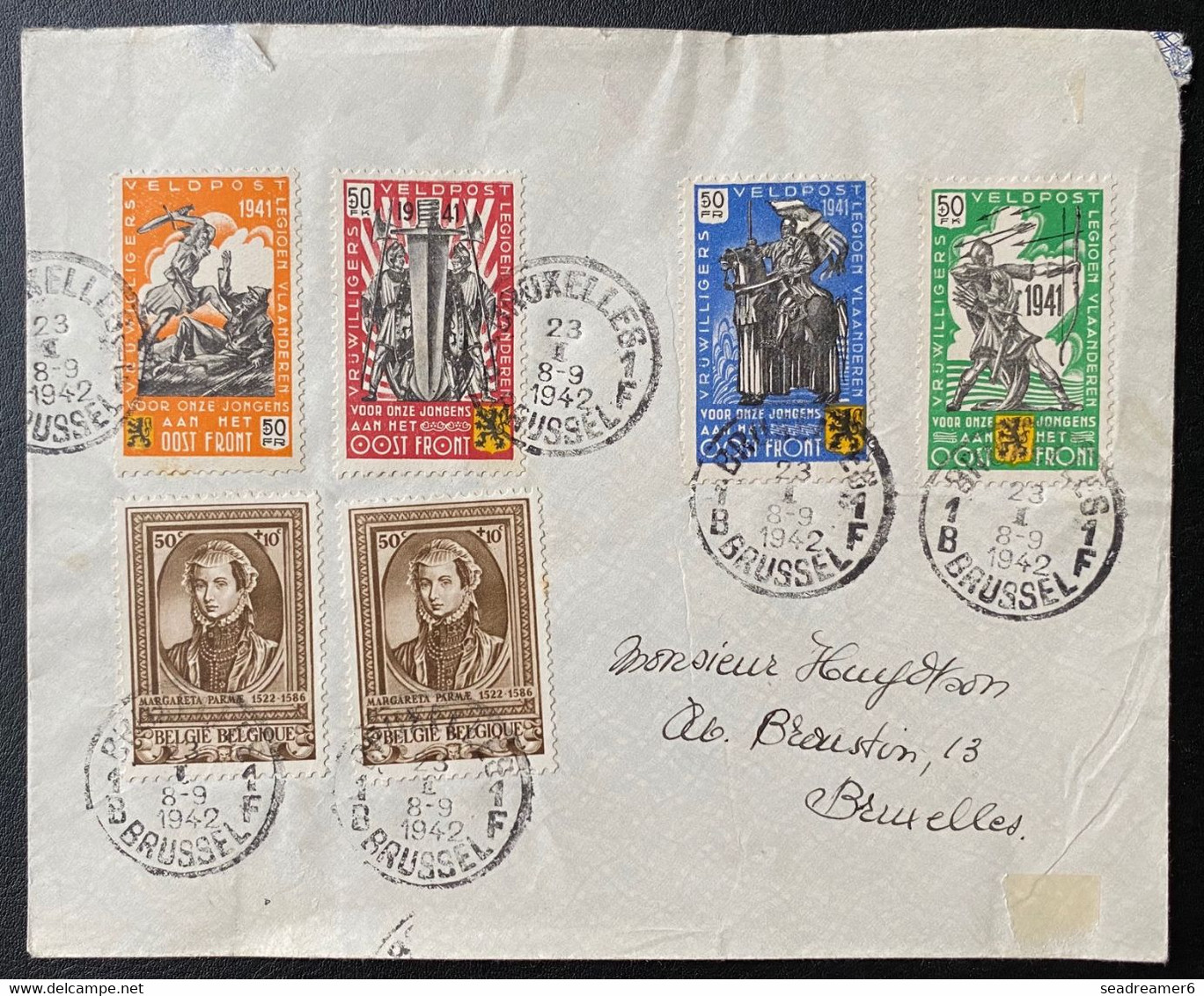 Belgique Lettre Du 8 Sept 1942 N°575 X2 + Les 4  Vignettes Des Legions Flamandes Antibolcheviques RR Sur Lettre Courrier - Cartas