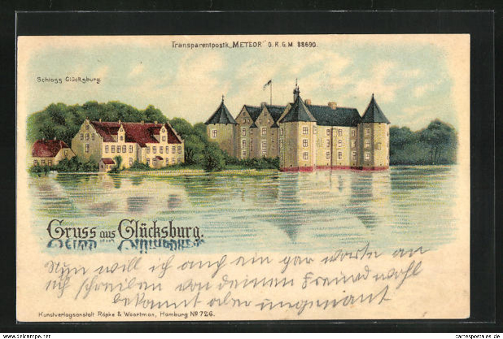 Lithographie Glücksburg, Panoramablick Zum Schloss, Halt Gegen Das Licht: Vollmond - Glücksburg