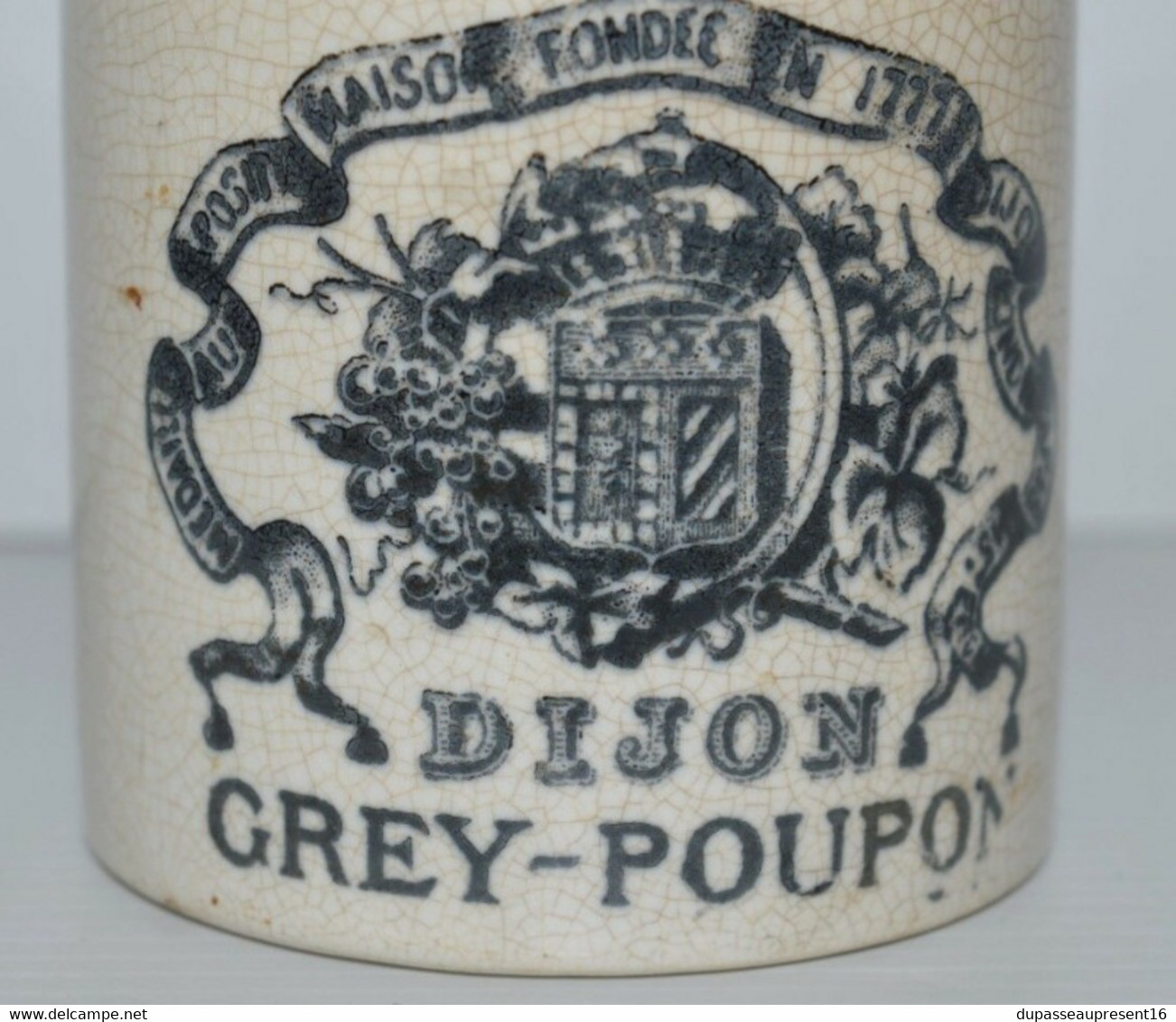 ANCIEN POT MOUTARDE DIJON GREY POUPON céramique OPAQUE de SARREGUEMINES XXe collection déco vitrine