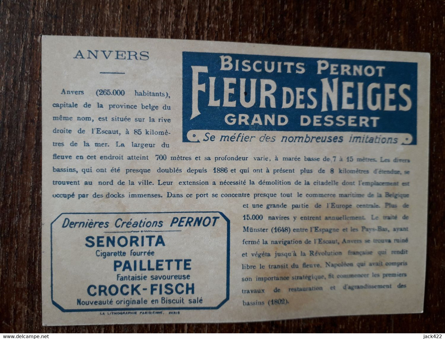 L37/43 CHROMO BISCUITS PERNOT . LES GRANDS PORTS DU MONDE . ANVERS - Pernot