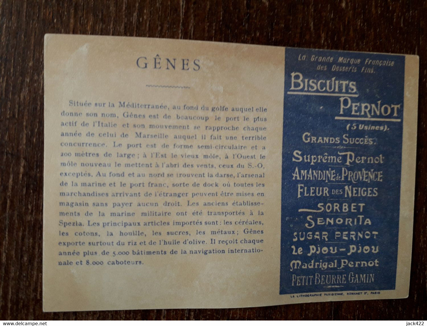 L37/44 CHROMO BISCUITS PERNOT . LES GRANDS PORTS DU MONDE . GENES - Pernot