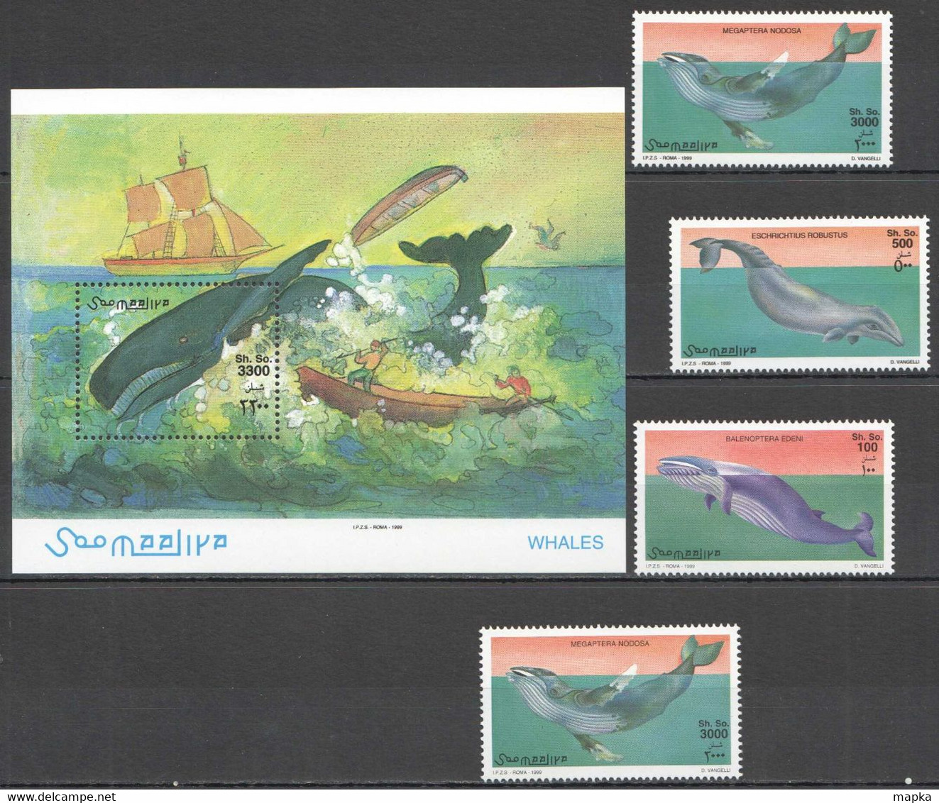 NW1460 1999 SOMALIA SOOMAALIYA WHALES MARINE LIFE #789-792+BL64 MICHEL 26 EURO MNH - Ballenas