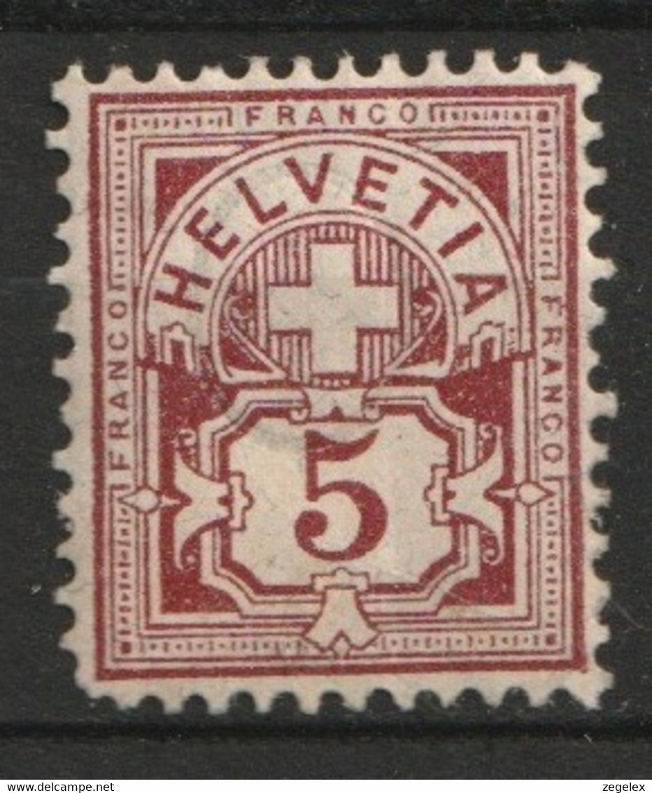 Suisse 1882 5 Fr. Fils De Soie Yv. 65 MH*  MiNr. 52 - Ungebraucht