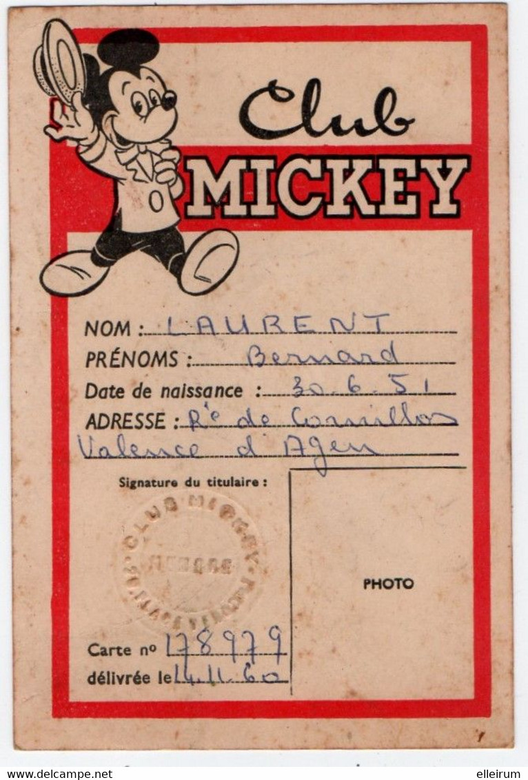 VALENCE D'AGEN (82) CLUB MICKEY. CARTE De MEMBRE. 1960. - Non Classés