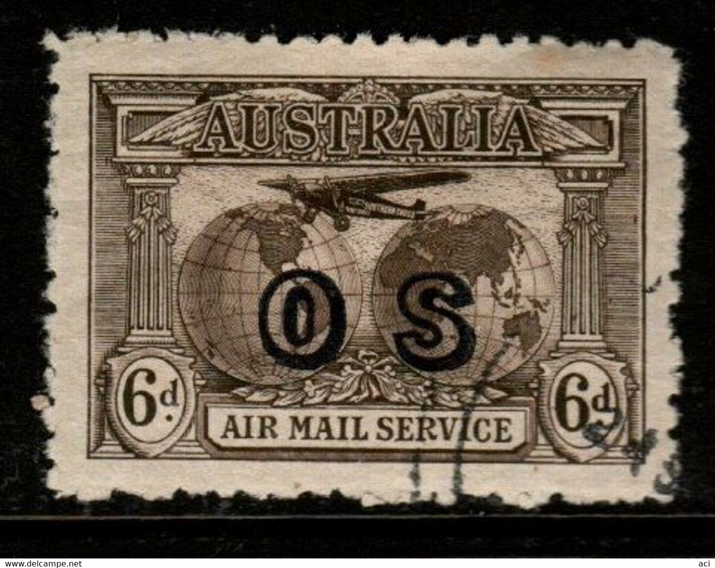 Australia SG O139a  1931 Kingsford Smith Flightt, 6d Sepia  Overprinted OS ,Used, - Dienstzegels
