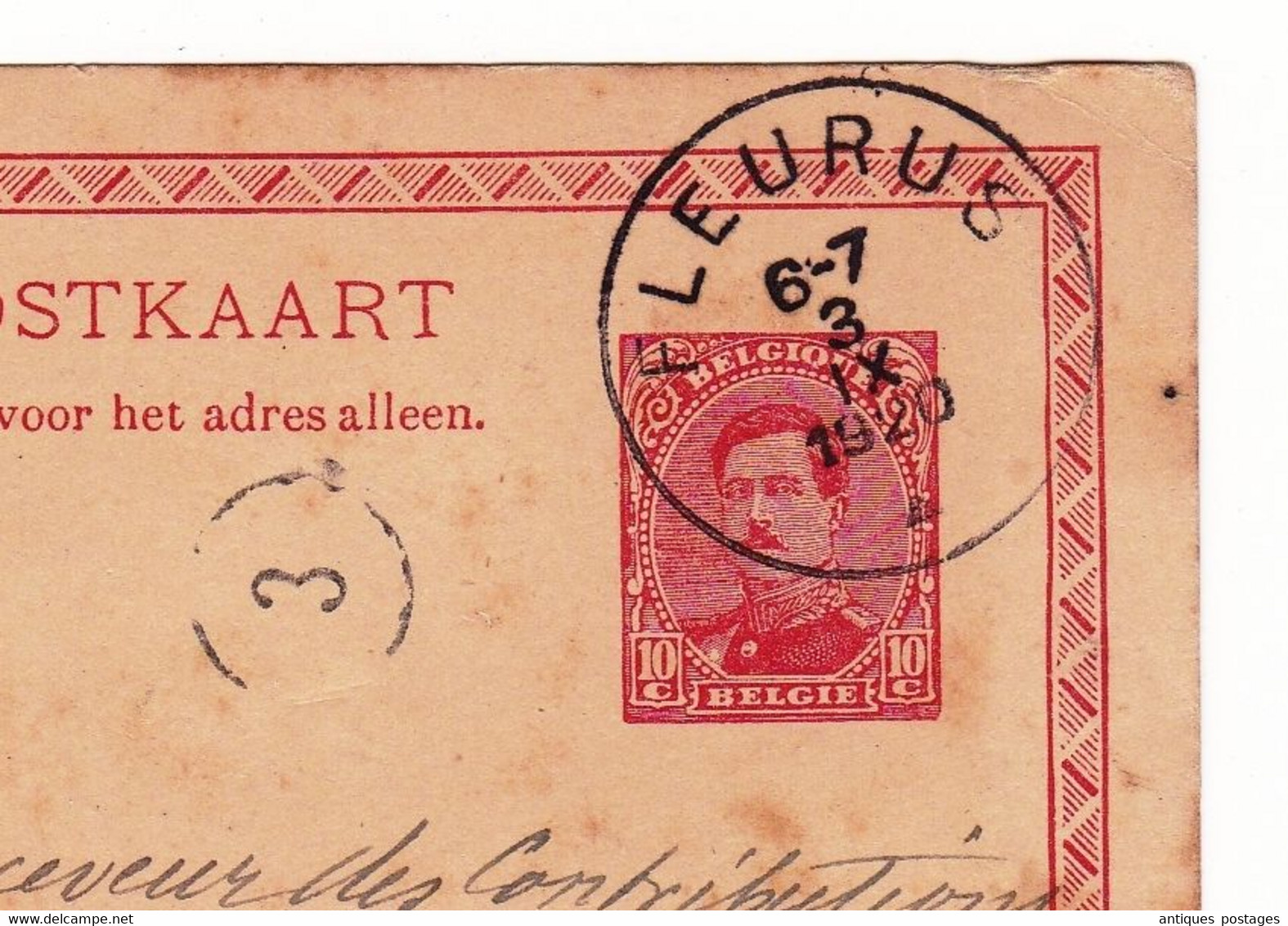 Belgique Entier Postal 1920 Fleurus Ukkel Receveur Des Contributions - Cartes Postales 1909-1934