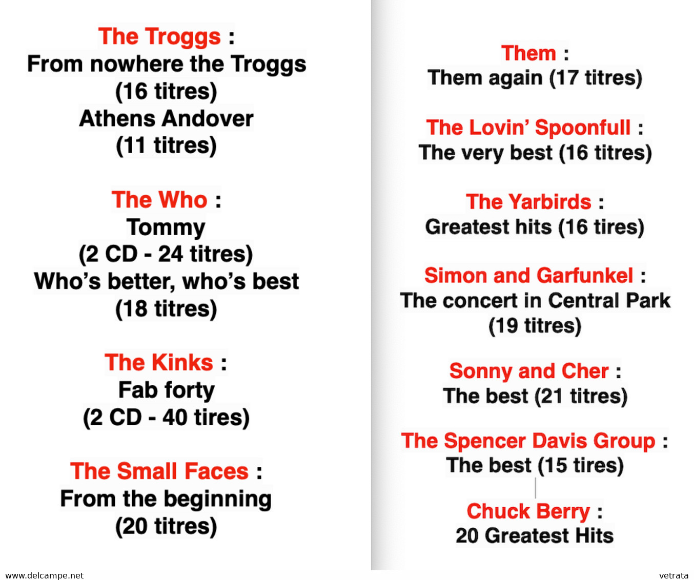 Rock/Pop : 13 Albums-15 CD (The Troggs, 2 CD/The Who, 3 CD/The Kinks, 2 CD/The Small Faces/Them/The Lovin’ Spoonfull/The - Rock
