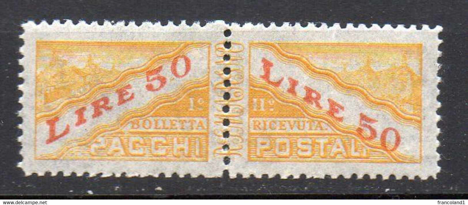 1946 S. Marino - Pacchi N. 32 - 50 Lire Giallo E Rosso Integro MNH** Sassone 110 € Centrato - Pacchi Postali